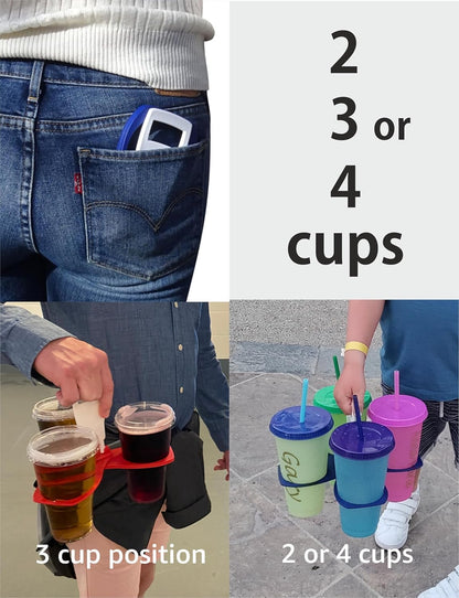Fold Away Cup Carrier/Caddy [Made in UK] (Blue) Take-Out Coffee Soft Drink Pint Beer Beverage Holder, Sturdy Reusable Pocket Size, Festival Sports Gigs - Easy & Safe 2,3,4 Cups
