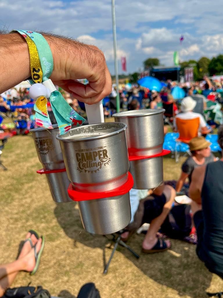 Fold Away Cup Carrier/Caddy [Made in UK] (Blue) Take-Out Coffee Soft Drink Pint Beer Beverage Holder, Sturdy Reusable Pocket Size, Festival Sports Gigs - Easy & Safe 2,3,4 Cups