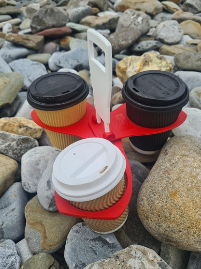 Fold Away Cup Carrier/Caddy [Made in UK] (Blue) Take-Out Coffee Soft Drink Pint Beer Beverage Holder, Sturdy Reusable Pocket Size, Festival Sports Gigs - Easy & Safe 2,3,4 Cups