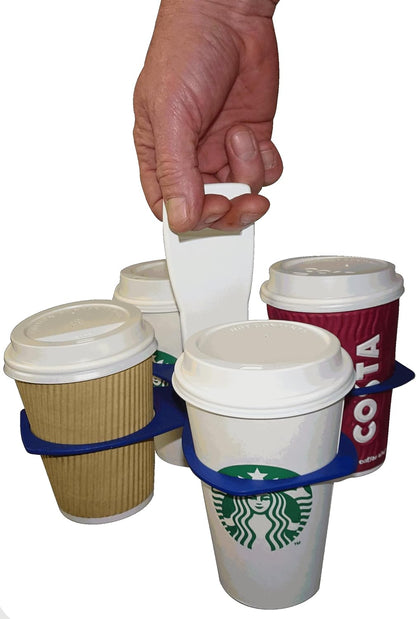 Fold Away Cup Carrier/Caddy [Made in UK] (Blue) Take-Out Coffee Soft Drink Pint Beer Beverage Holder, Sturdy Reusable Pocket Size, Festival Sports Gigs - Easy & Safe 2,3,4 Cups