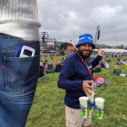Fold Away Cup Carrier/Caddy [Made in UK] (Blue) Take-Out Coffee Soft Drink Pint Beer Beverage Holder, Sturdy Reusable Pocket Size, Festival Sports Gigs - Easy & Safe 2,3,4 Cups