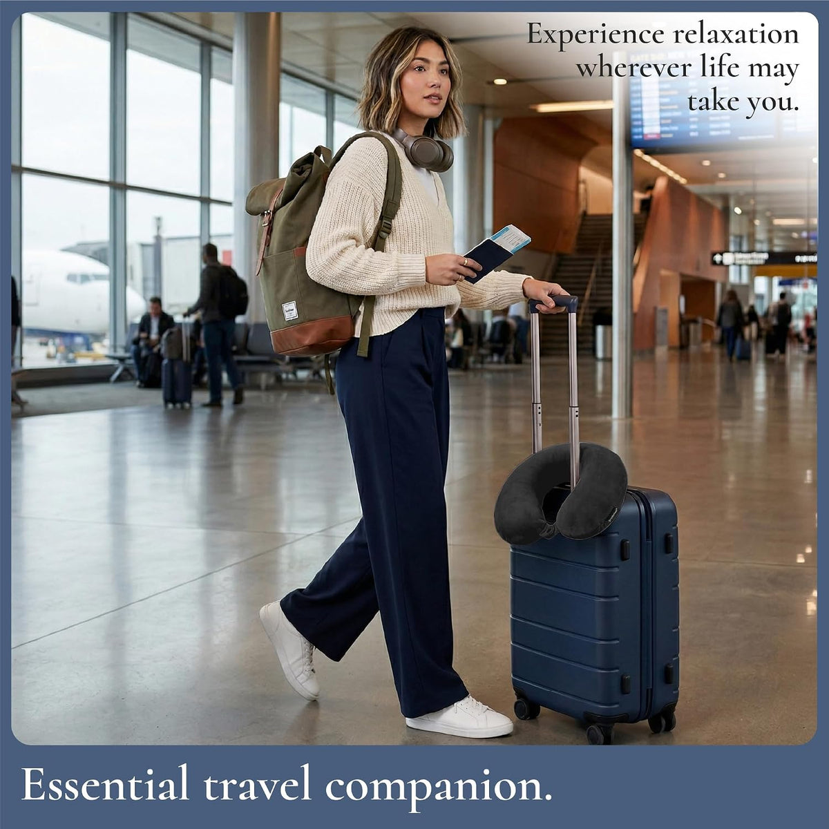 Travel Neck Pillow - Lightweight U-Shaped Memory Foam Travel Pillow for Airplane, Car Travels & Sleeping, Blue