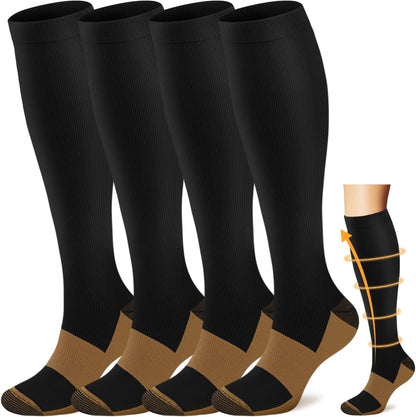 Copper Compression Socks Men & Women 4 Pairs,Best Support for Nurses,Running,FLying,Athletic