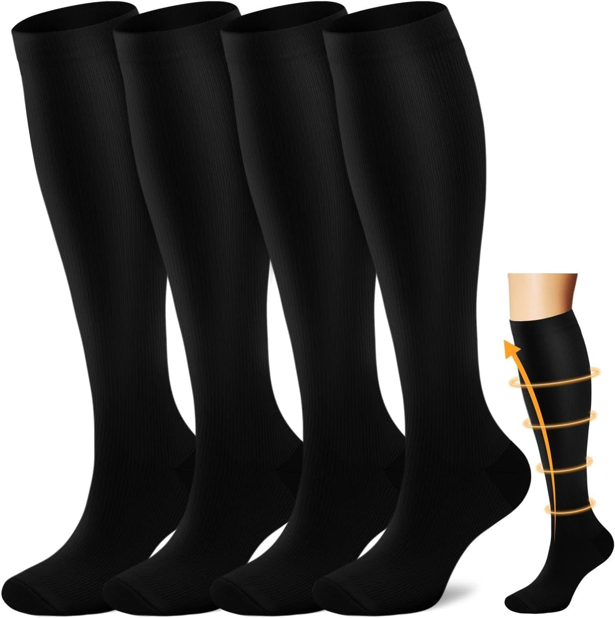 Copper Compression Socks Men & Women 4 Pairs,Best Support for Nurses,Running,FLying,Athletic