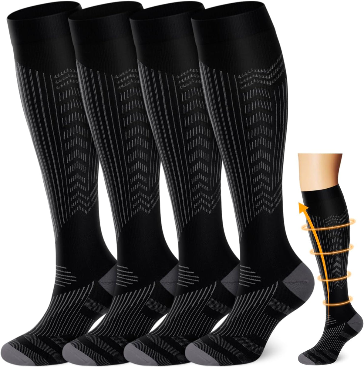 Copper Compression Socks Men & Women 4 Pairs,Best Support for Nurses,Running,FLying,Athletic