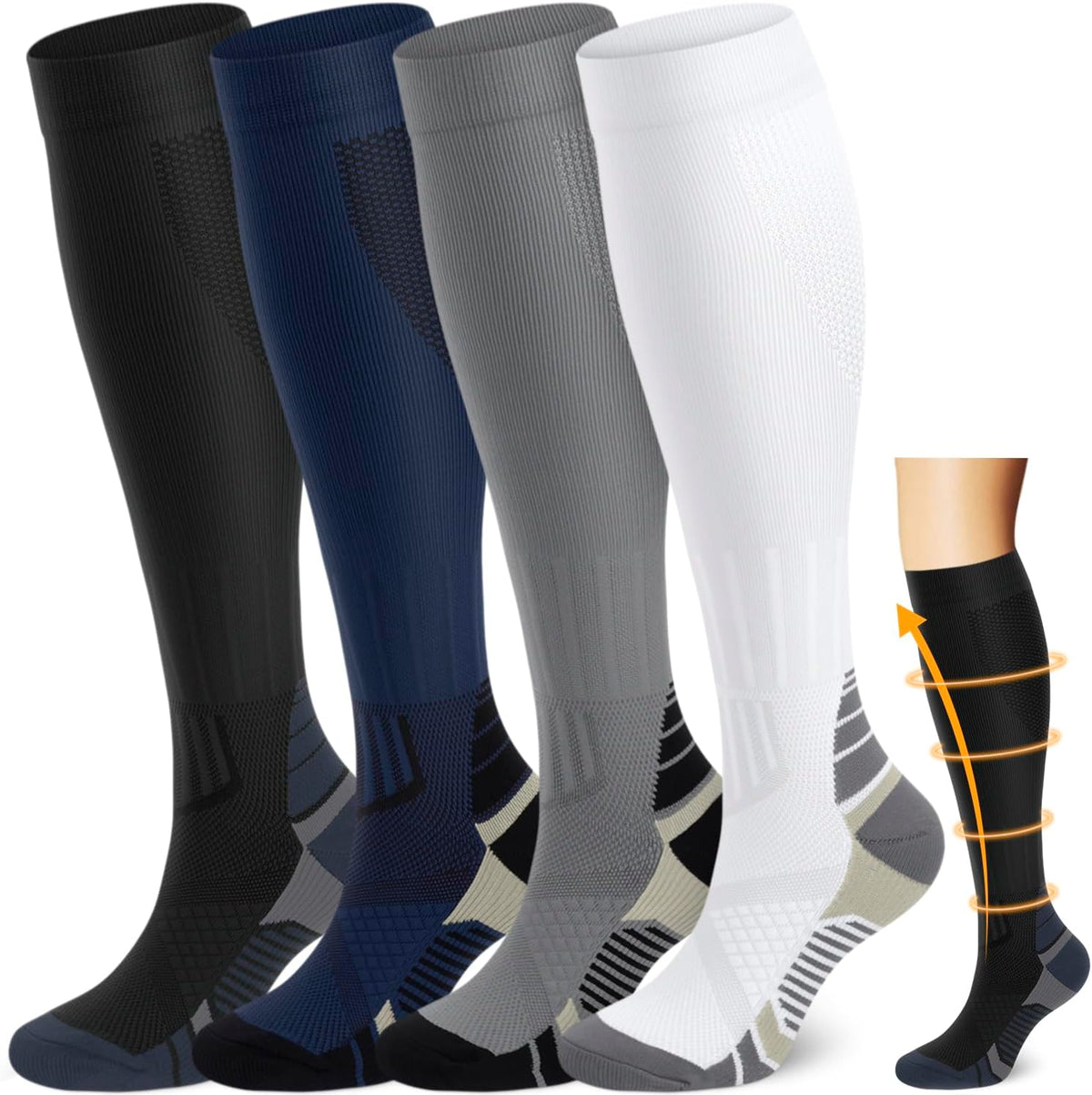Copper Compression Socks Men & Women 4 Pairs,Best Support for Nurses,Running,FLying,Athletic