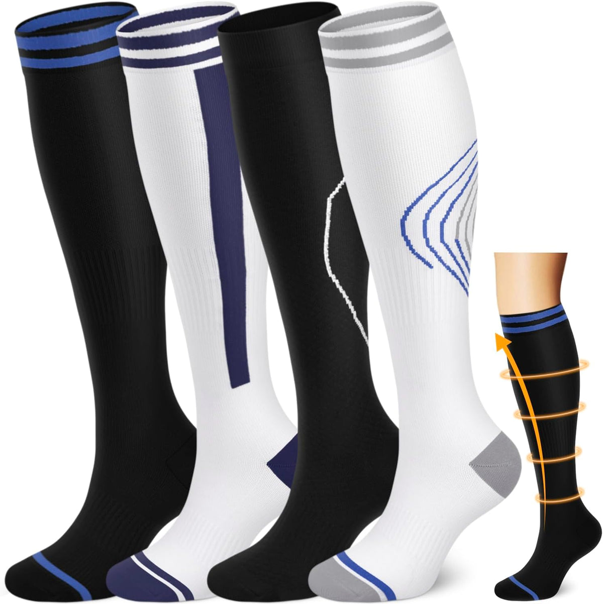 Copper Compression Socks Men & Women 4 Pairs,Best Support for Nurses,Running,FLying,Athletic
