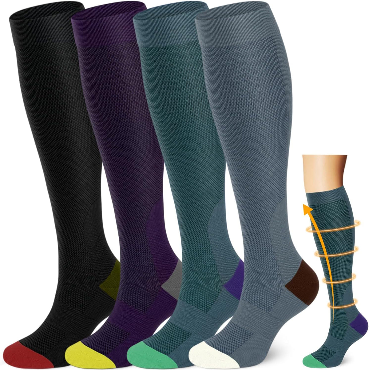 Copper Compression Socks Men & Women 4 Pairs,Best Support for Nurses,Running,FLying,Athletic