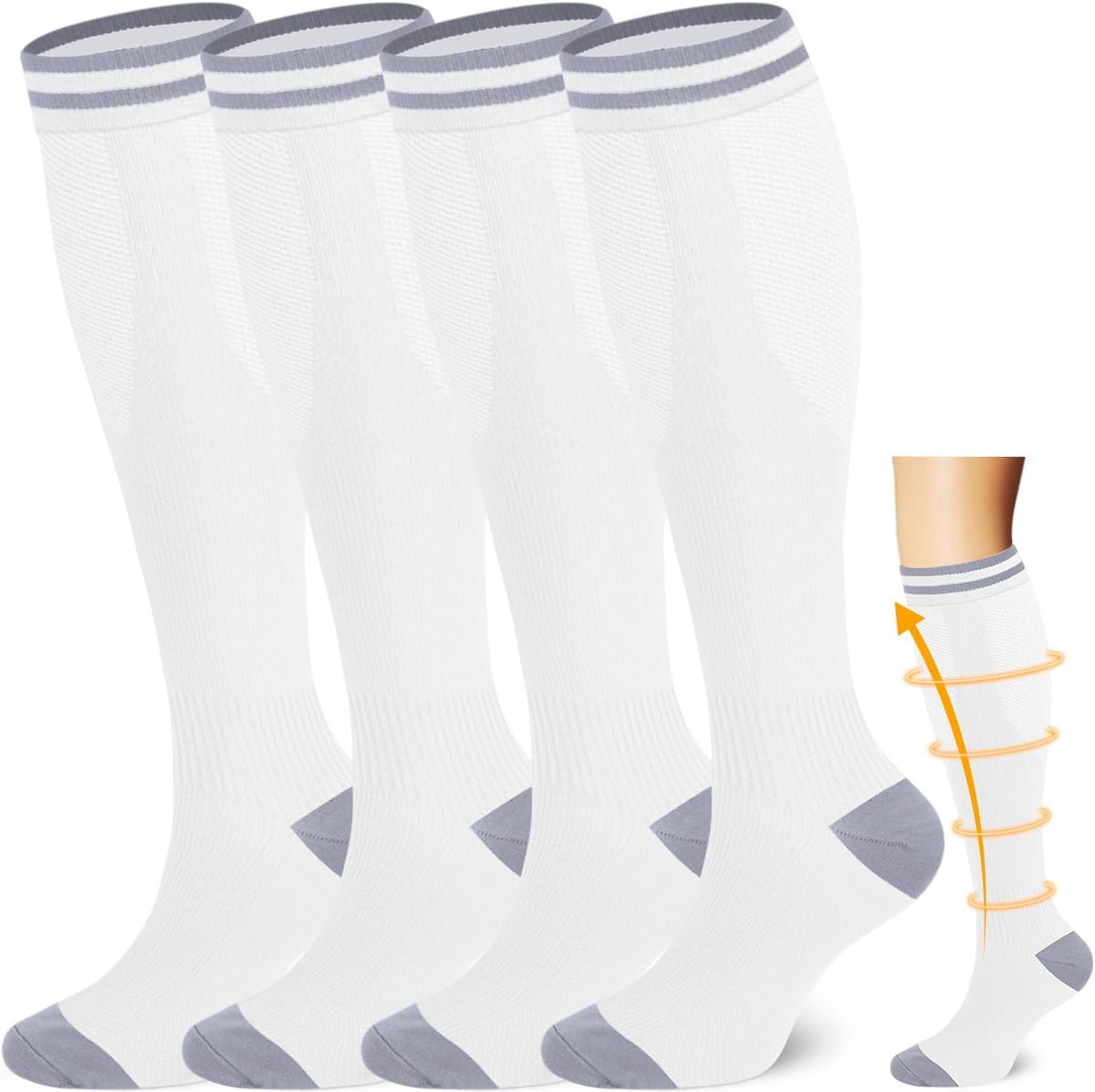 Copper Compression Socks Men & Women 4 Pairs,Best Support for Nurses,Running,FLying,Athletic
