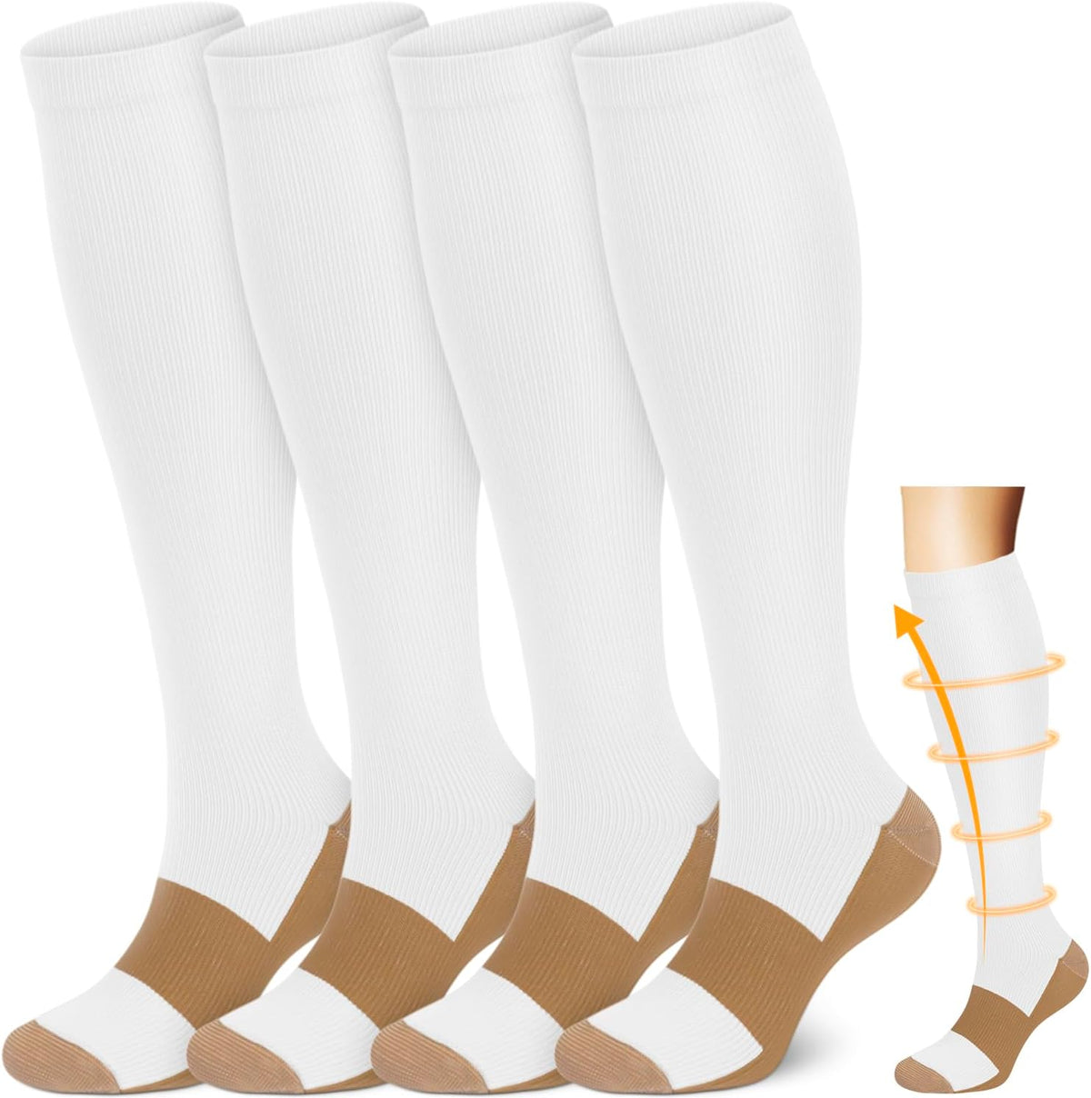 Copper Compression Socks Men & Women 4 Pairs,Best Support for Nurses,Running,FLying,Athletic