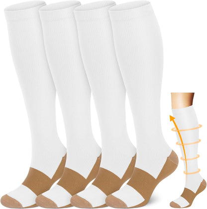 Copper Compression Socks Men & Women 4 Pairs,Best Support for Nurses,Running,FLying,Athletic