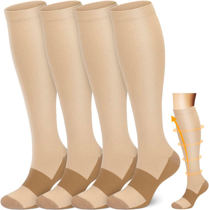 Copper Compression Socks Men & Women 4 Pairs,Best Support for Nurses,Running,FLying,Athletic