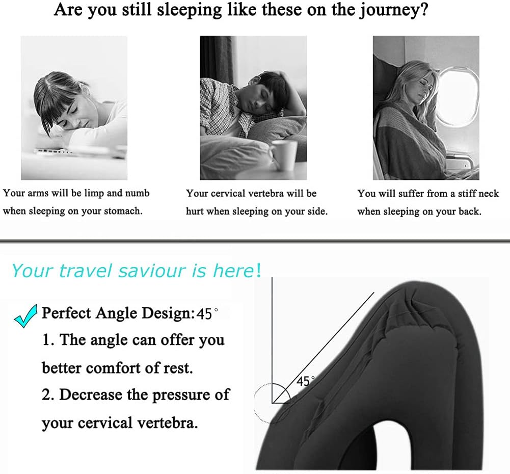 Inflatable Travel Pillows for Airplane, Blow Up Neck Pillow for Sleeping, Airplane Travel Essentials for Long Flight Support Head, Neck and Lumbar, Used for Car/Bus/Train/Office Rest, Adults Kids