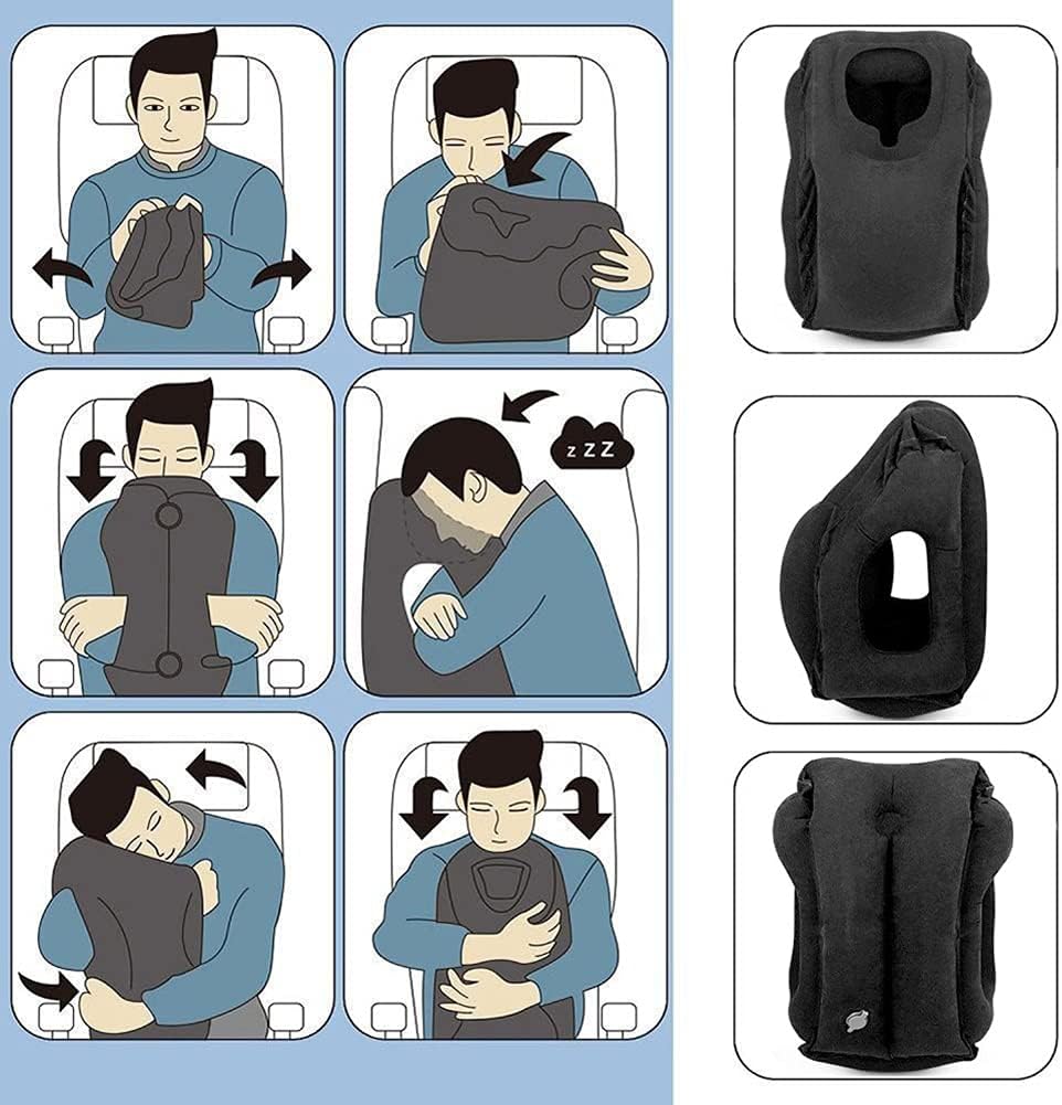 Inflatable Travel Pillows for Airplane, Blow Up Neck Pillow for Sleeping, Airplane Travel Essentials for Long Flight Support Head, Neck and Lumbar, Used for Car/Bus/Train/Office Rest, Adults Kids