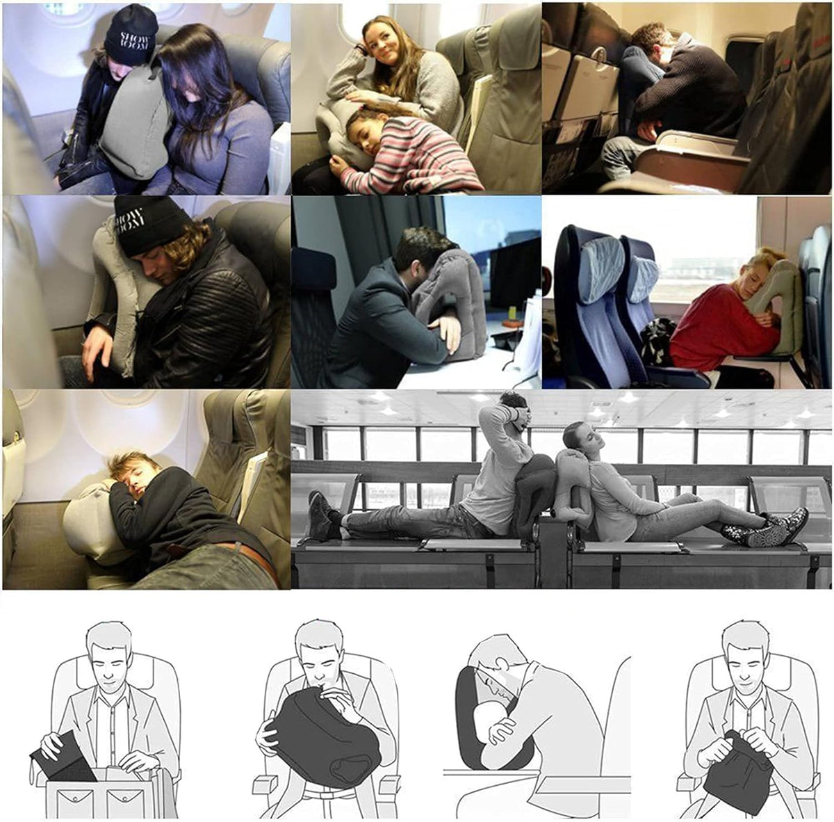 Inflatable Travel Pillows for Airplane, Blow Up Neck Pillow for Sleeping, Airplane Travel Essentials for Long Flight Support Head, Neck and Lumbar, Used for Car/Bus/Train/Office Rest, Adults Kids