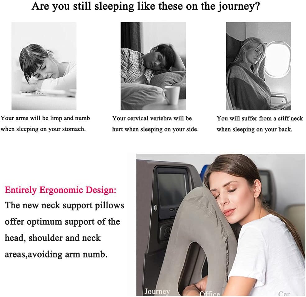 Inflatable Travel Pillows for Airplane, Blow Up Neck Pillow for Sleeping, Airplane Travel Essentials for Long Flight Support Head, Neck and Lumbar, Used for Car/Bus/Train/Office Rest, Adults Kids