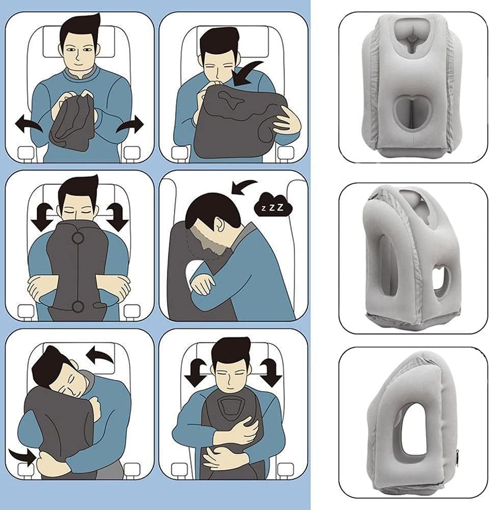 Inflatable Travel Pillows for Airplane, Blow Up Neck Pillow for Sleeping, Airplane Travel Essentials for Long Flight Support Head, Neck and Lumbar, Used for Car/Bus/Train/Office Rest, Adults Kids
