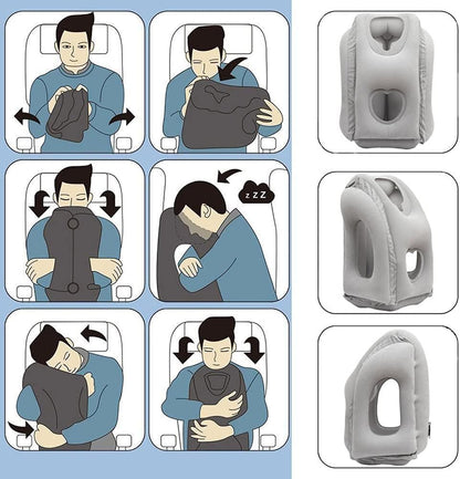 Inflatable Travel Pillows for Airplane, Blow Up Neck Pillow for Sleeping, Airplane Travel Essentials for Long Flight Support Head, Neck and Lumbar, Used for Car/Bus/Train/Office Rest, Adults Kids