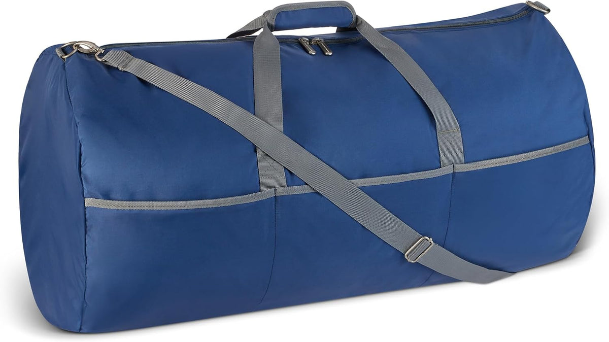 Extra Large Foldable Nylon Duffel Bag for Travel/Storage with Zippered Pockets, 32.4", 150L, 50-LBS Capacity, Navy Blue (Previously Amazon Basics)
