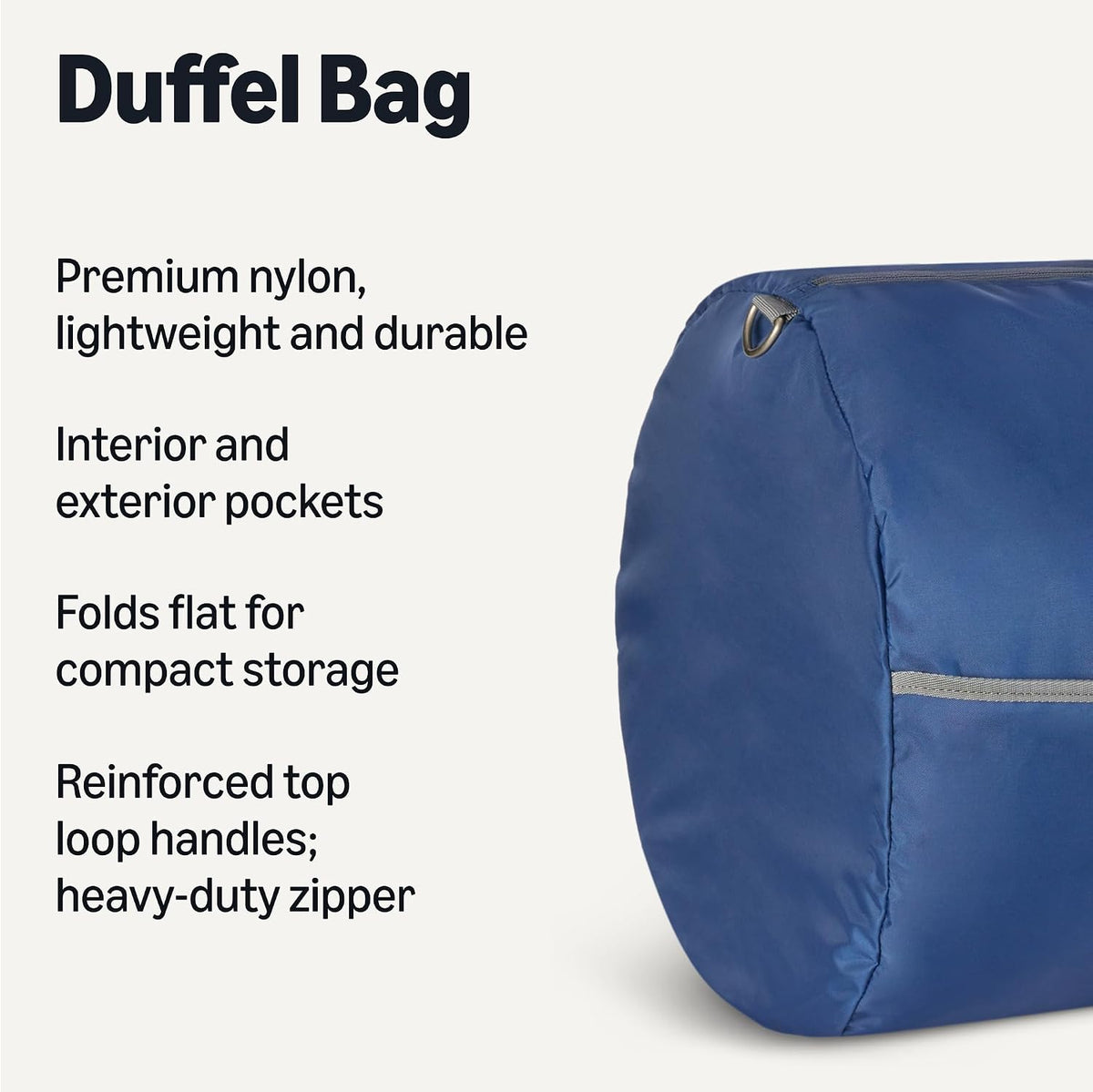 Extra Large Foldable Nylon Duffel Bag for Travel/Storage with Zippered Pockets, 32.4", 150L, 50-LBS Capacity, Navy Blue (Previously Amazon Basics)