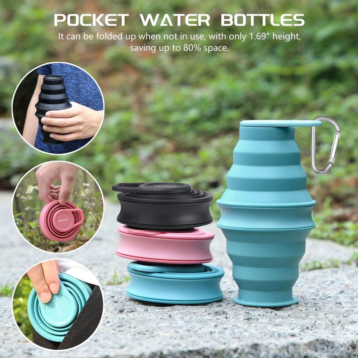 Collapsible Water Bottle, BPA Free Silicone Foldable Water Bottles