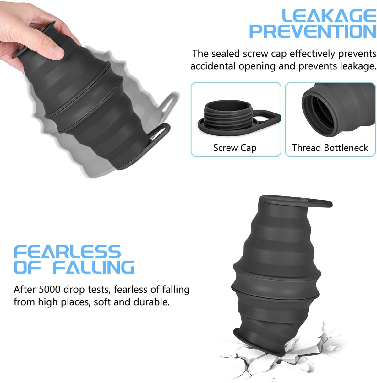 Collapsible Water Bottle, BPA Free Silicone Foldable Water Bottles