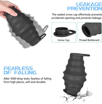 Collapsible Water Bottle, BPA Free Silicone Foldable Water Bottles