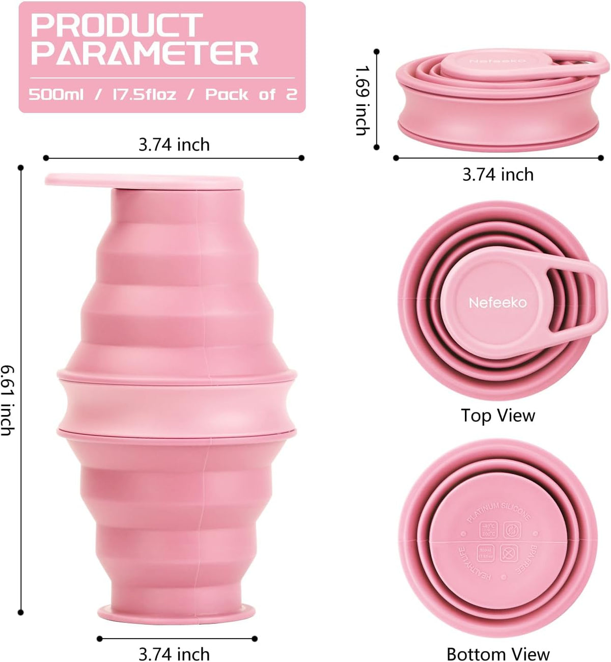 Collapsible Water Bottle, BPA Free Silicone Foldable Water Bottles