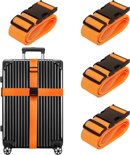 Luggage Straps for Suitcases TSA Approved Travel Belt 4 Pack (Orange)