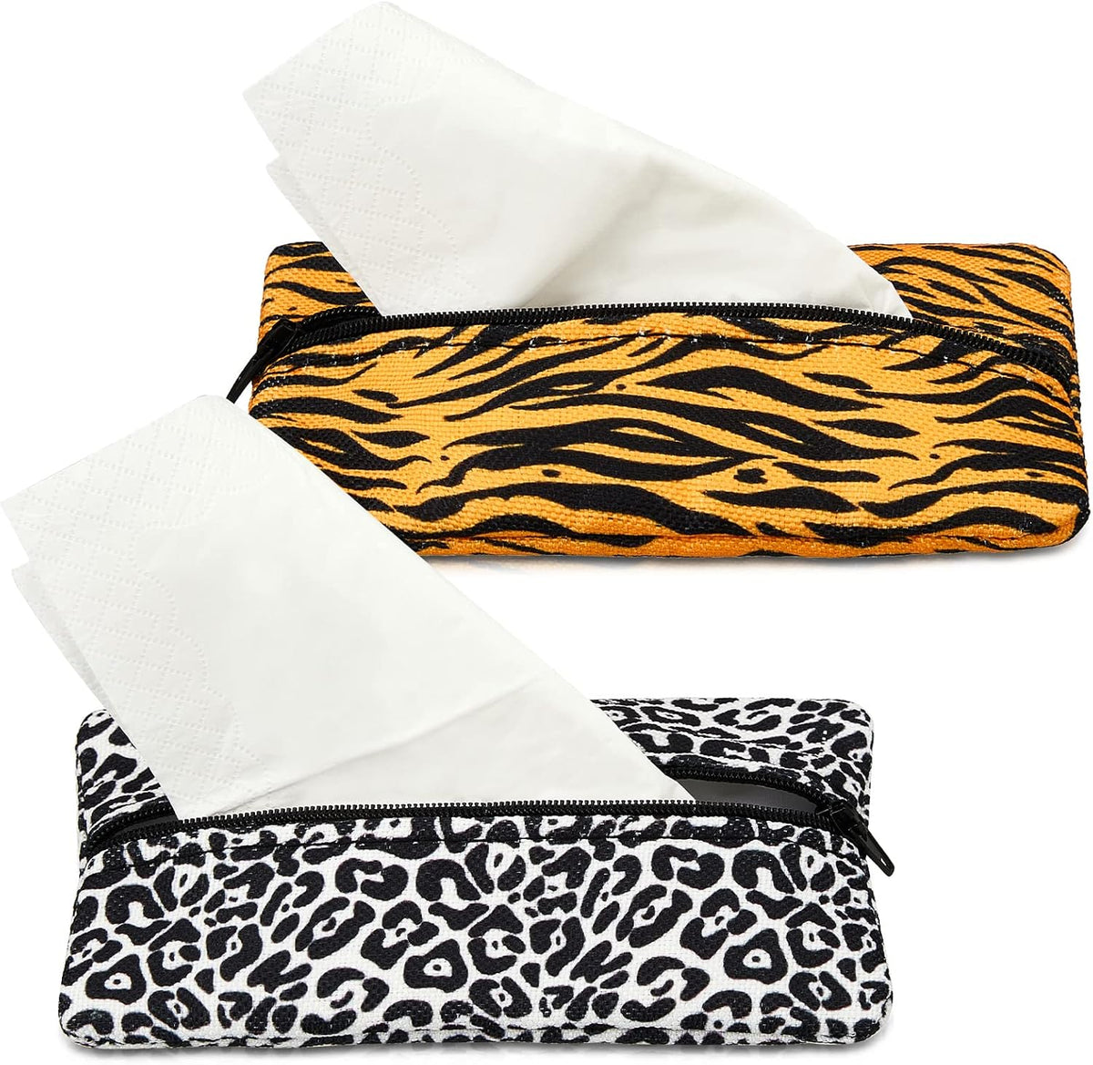 2 Pieces Purse Tissue Holder Tissue Pouch, Leopard Print, Gold Zebra