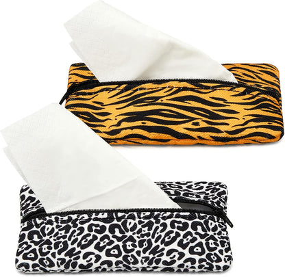 2 Pieces Purse Tissue Holder Tissue Pouch, Leopard Print, Gold Zebra