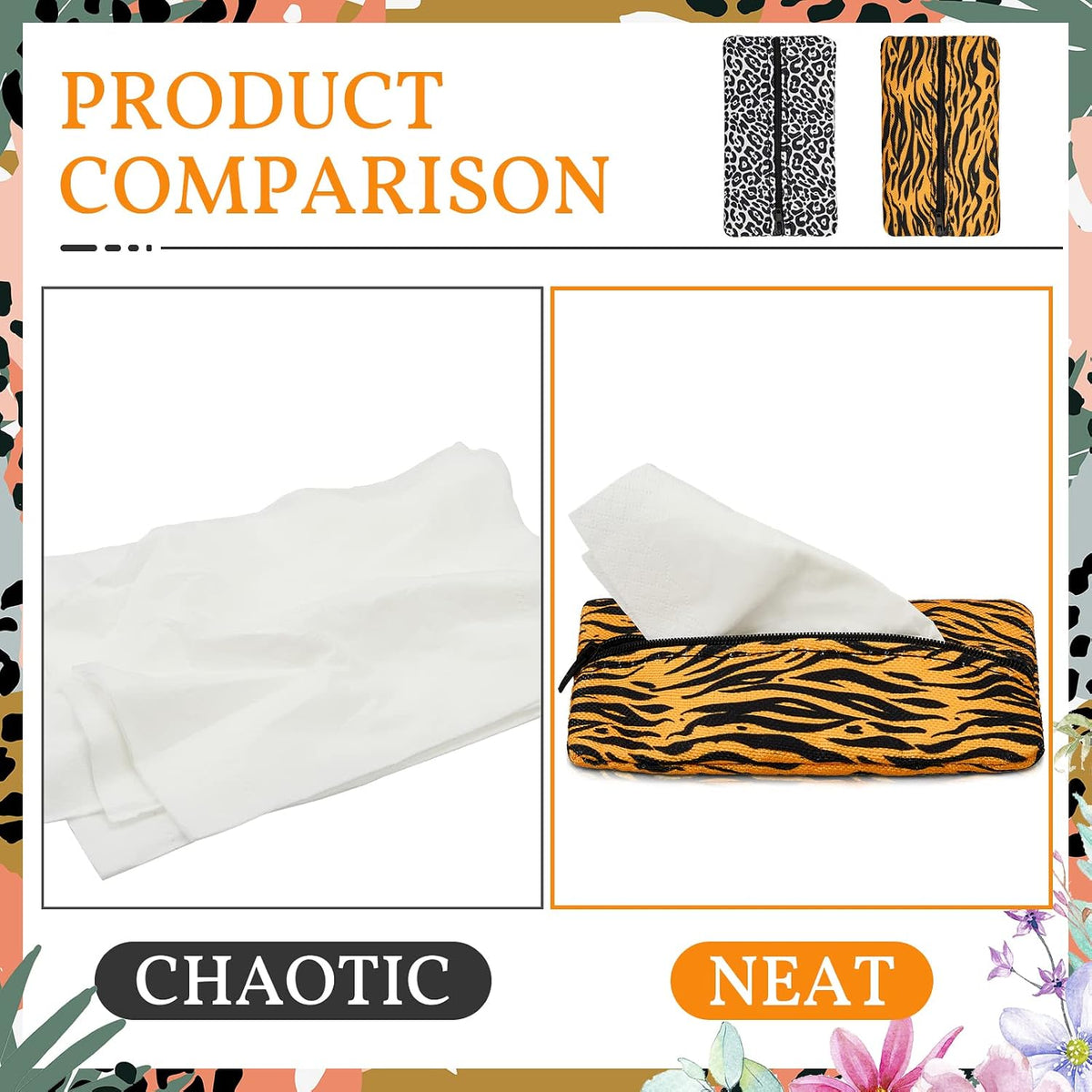 2 Pieces Purse Tissue Holder Tissue Pouch, Leopard Print, Gold Zebra