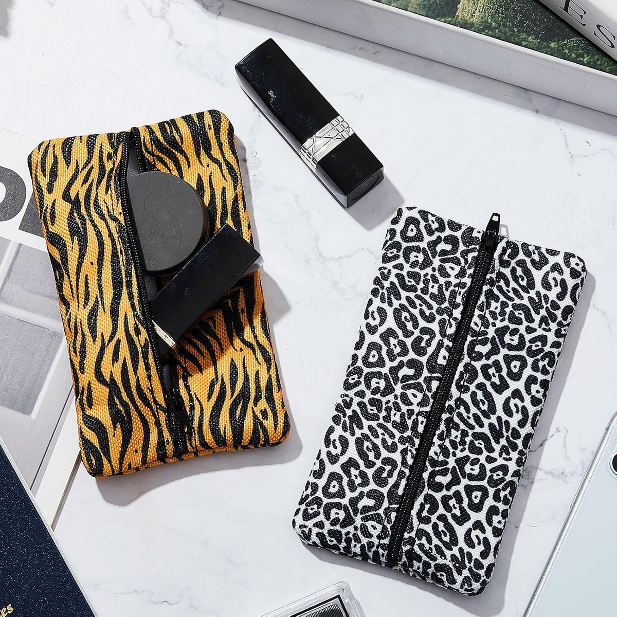 2 Pieces Purse Tissue Holder Tissue Pouch, Leopard Print, Gold Zebra