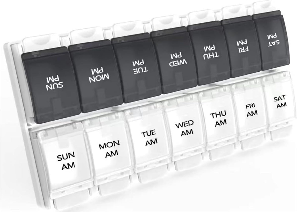 AM PM Weekly Pill Organizer 2 Times A Day, Large Daily Pill Box Case 7 Day with Easy Push Button Design, Detachable Medicine Holder for Vitamin/Fish Oil/Supplements (Rainbow)