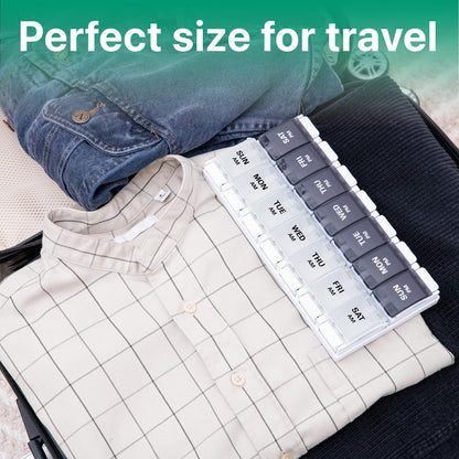 AM PM Weekly Pill Organizer 2 Times A Day, Large Daily Pill Box Case 7 Day with Easy Push Button Design, Detachable Medicine Holder for Vitamin/Fish Oil/Supplements (Rainbow)