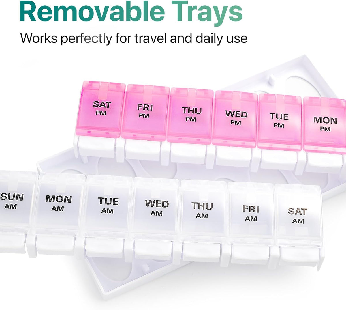 AM PM Weekly Pill Organizer 2 Times A Day, Large Daily Pill Box Case 7 Day with Easy Push Button Design, Detachable Medicine Holder for Vitamin/Fish Oil/Supplements (Rainbow)