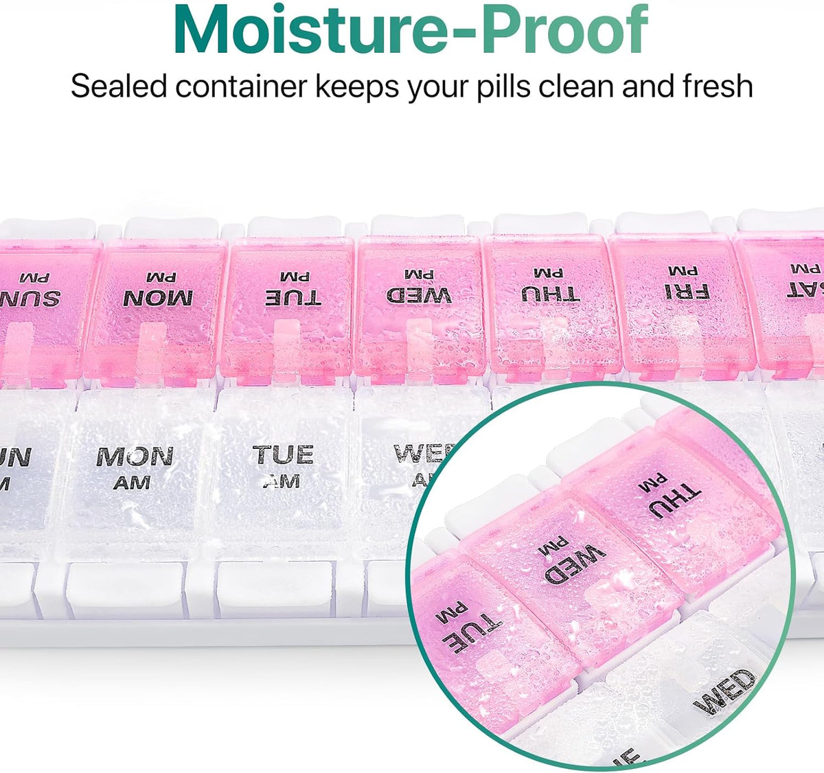 AM PM Weekly Pill Organizer 2 Times A Day, Large Daily Pill Box Case 7 Day with Easy Push Button Design, Detachable Medicine Holder for Vitamin/Fish Oil/Supplements (Rainbow)