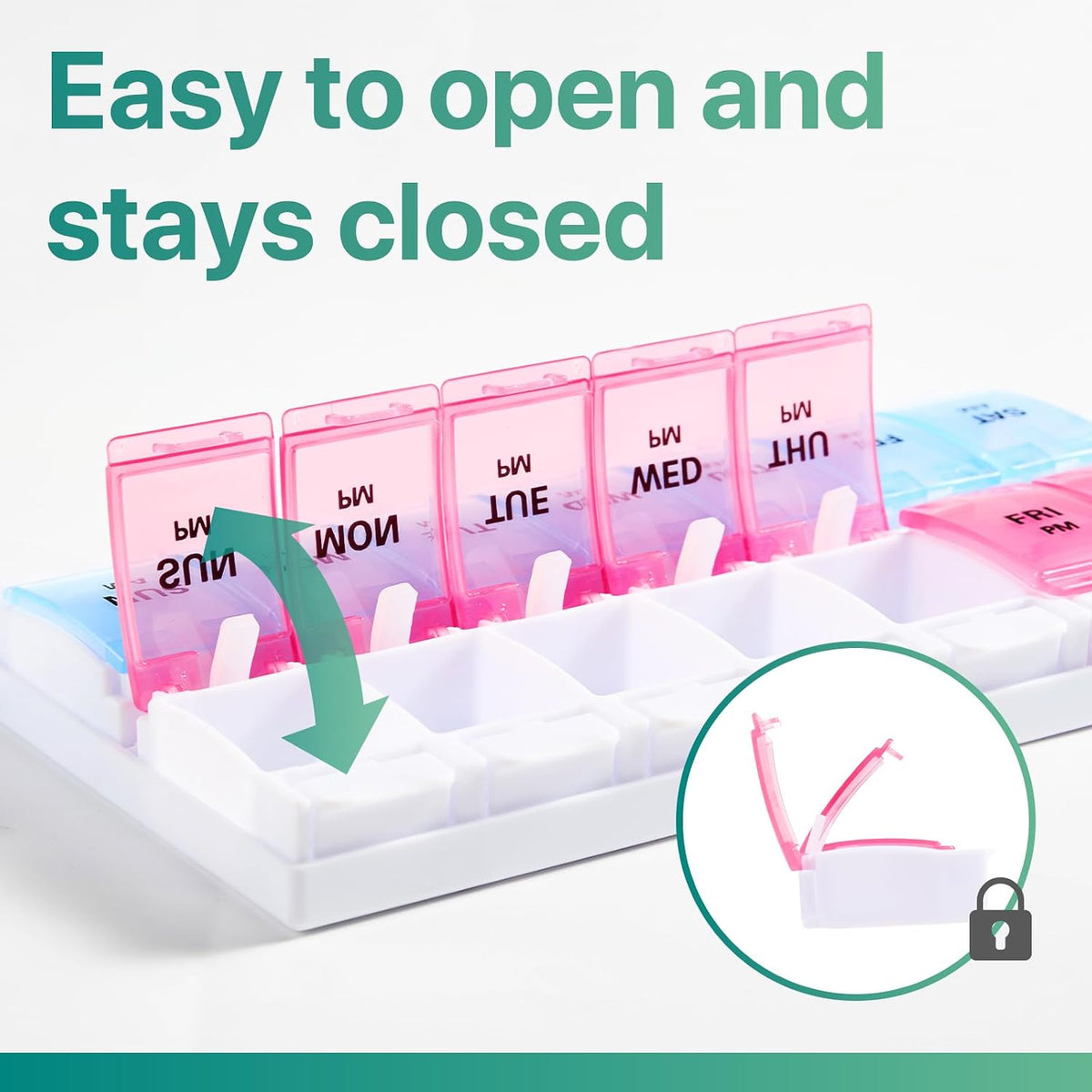 AM PM Weekly Pill Organizer 2 Times A Day, Large Daily Pill Box Case 7 Day with Easy Push Button Design, Detachable Medicine Holder for Vitamin/Fish Oil/Supplements (Rainbow)