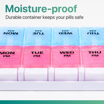 AM PM Weekly Pill Organizer 2 Times A Day, Large Daily Pill Box Case 7 Day with Easy Push Button Design, Detachable Medicine Holder for Vitamin/Fish Oil/Supplements (Rainbow)