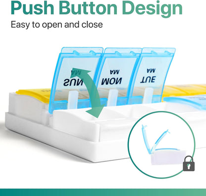 AM PM Weekly Pill Organizer 2 Times A Day, Large Daily Pill Box Case 7 Day with Easy Push Button Design, Detachable Medicine Holder for Vitamin/Fish Oil/Supplements (Rainbow)