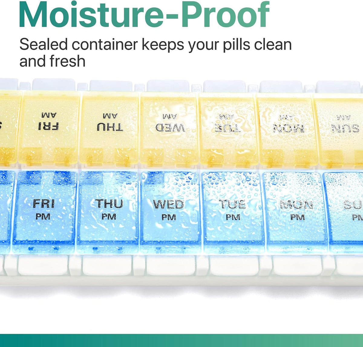 AM PM Weekly Pill Organizer 2 Times A Day, Large Daily Pill Box Case 7 Day with Easy Push Button Design, Detachable Medicine Holder for Vitamin/Fish Oil/Supplements (Rainbow)