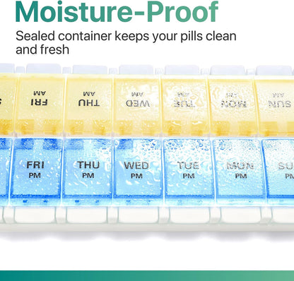 AM PM Weekly Pill Organizer 2 Times A Day, Large Daily Pill Box Case 7 Day with Easy Push Button Design, Detachable Medicine Holder for Vitamin/Fish Oil/Supplements (Rainbow)