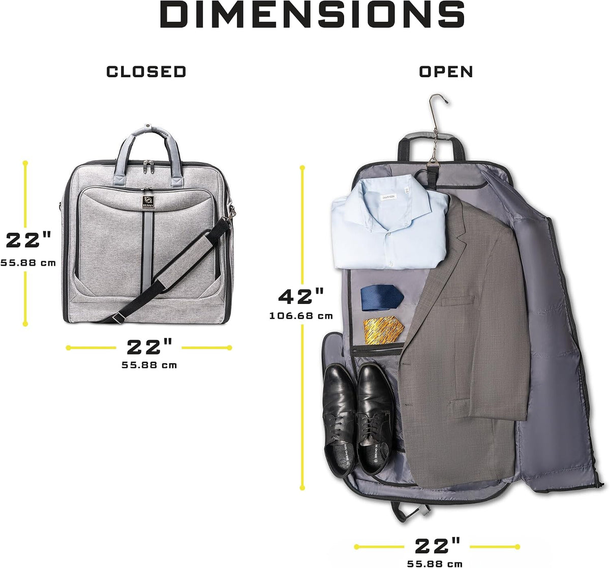 Premium travel garment bag. Carry-on for Men & Women. Hangs 4 Items