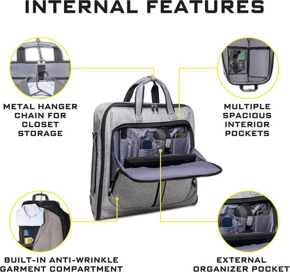 Premium travel garment bag. Carry-on for Men & Women. Hangs 4 Items