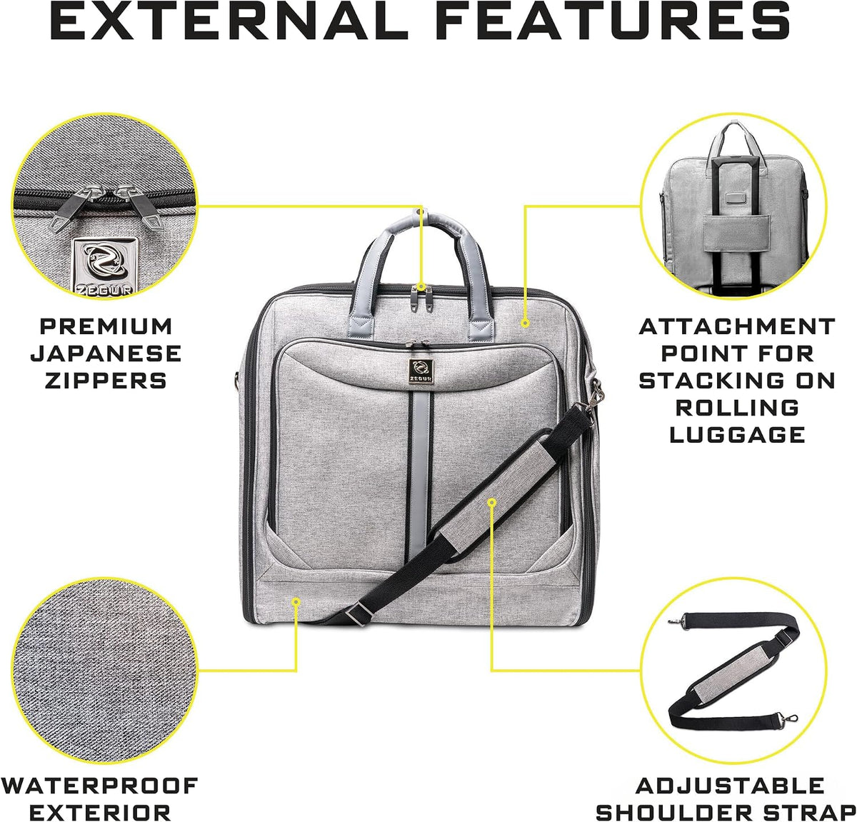 Premium travel garment bag. Carry-on for Men & Women. Hangs 4 Items