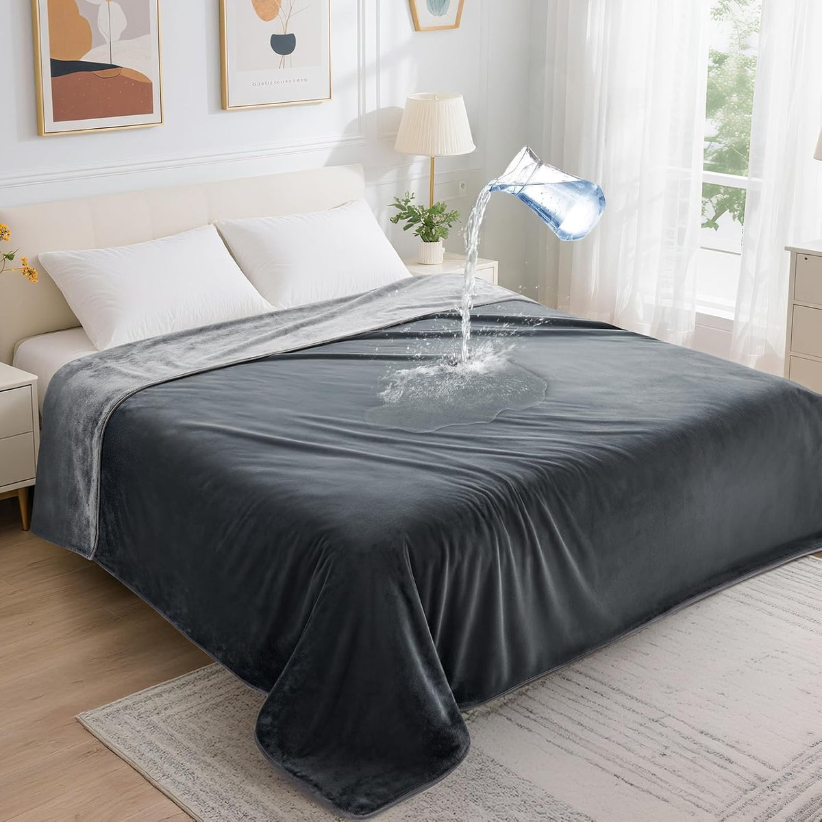 Waterproof Blanket for Bed, Soft Flannel Twin Bed Blanket 60" x 80"