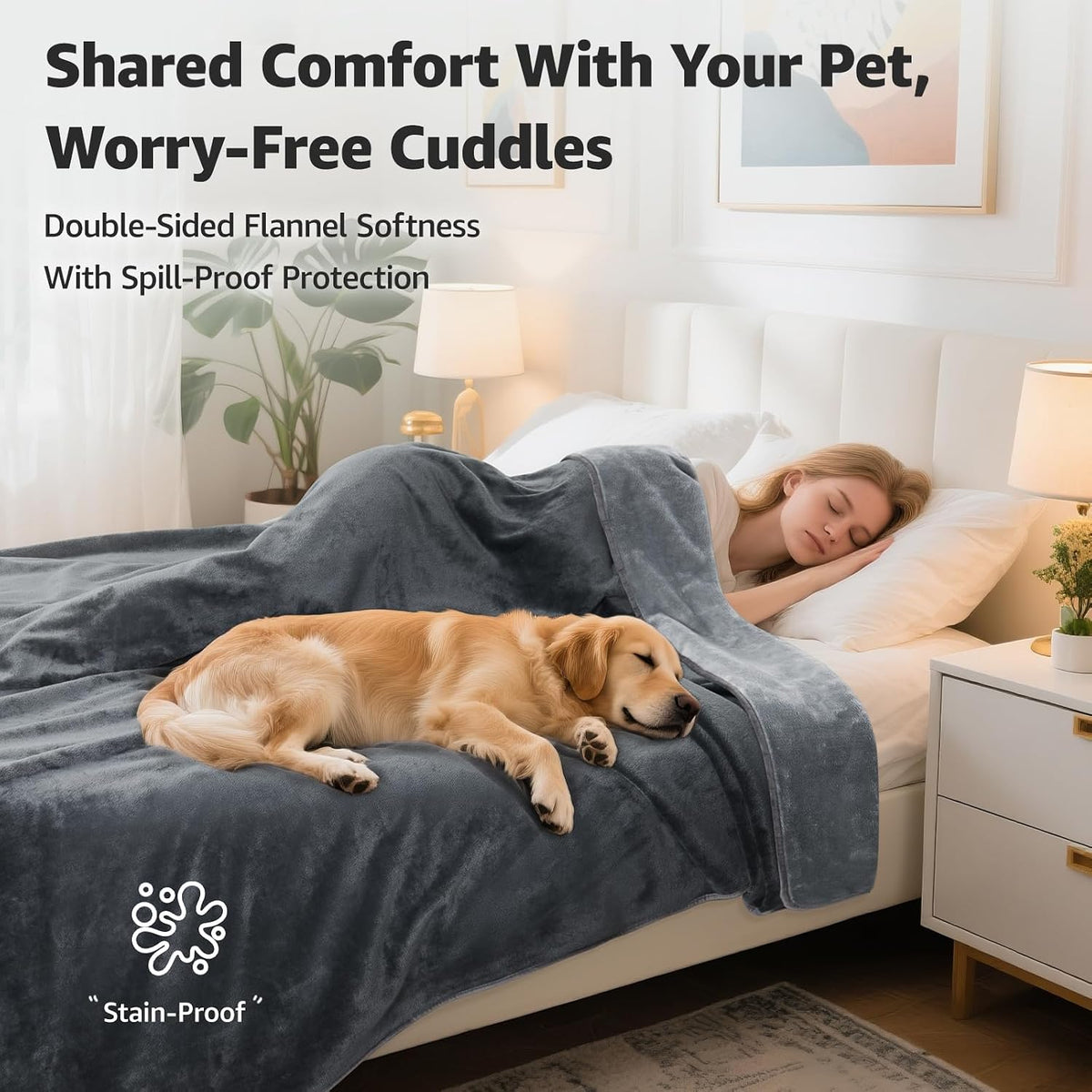 Waterproof Blanket for Bed, Soft Flannel Twin Bed Blanket 60" x 80"