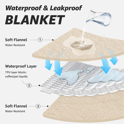 Waterproof Blanket for Bed, Soft Flannel Twin Bed Blanket 60" x 80"
