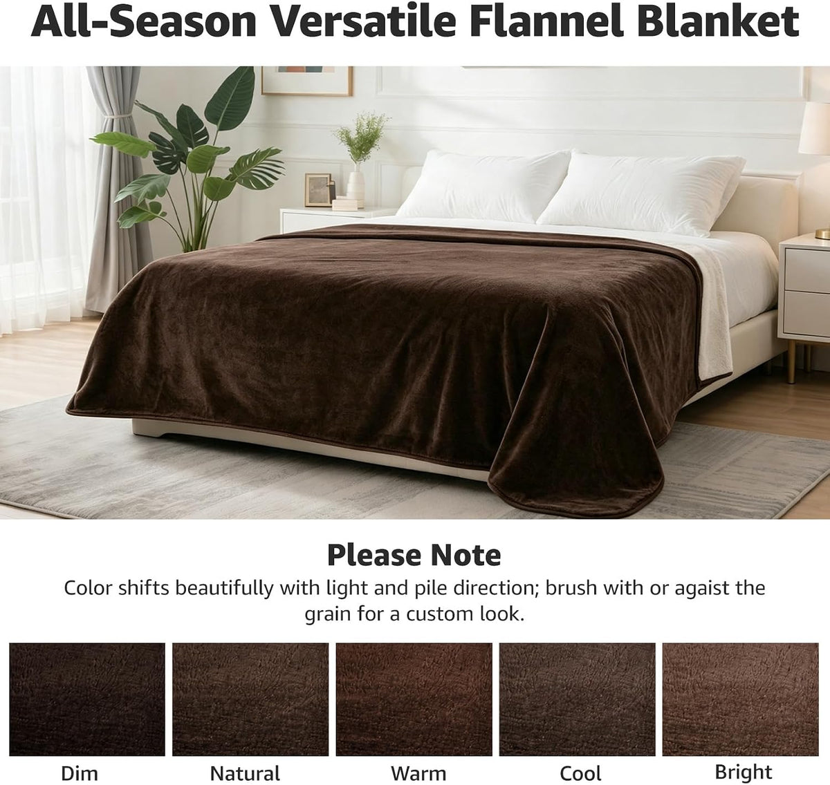 Waterproof Blanket for Bed, Soft Flannel Twin Bed Blanket 60" x 80"
