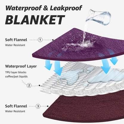 Waterproof Blanket for Bed, Soft Flannel Twin Bed Blanket 60" x 80"